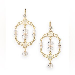 JewelMint Golden Age Chandelier Earrings Gold Tone Crystal Beads 2.5"